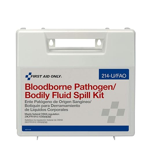 First Aid Only 214-U/FAO OSHA Compliant Body Fluid Clean Up Kit, Blood Borne Pathogen Clean Up Kit in Plastic Case, 23 Pieces
