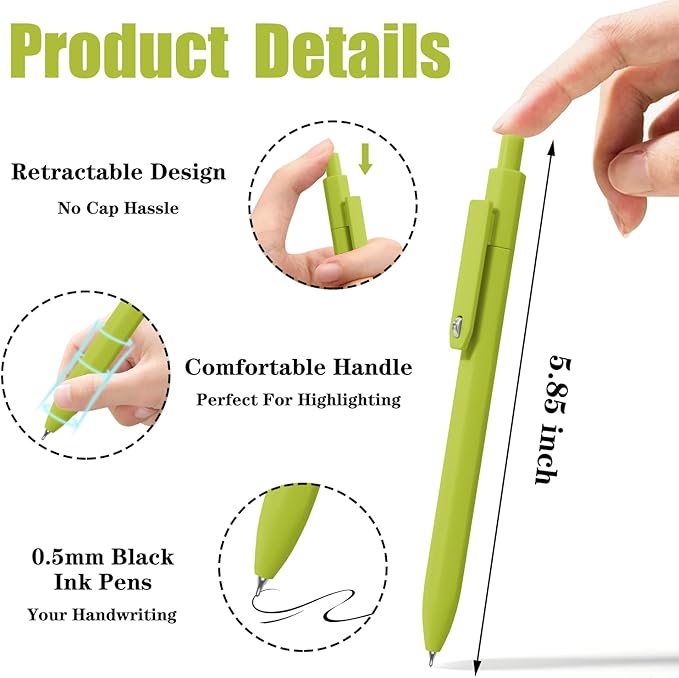 Gel Pens, 8 Pack Fine Point Black Ink Smooth Writing Ink Pen, Retractable Quick Dry Aesthetic Cute Pens for Women Nurses School Office Supplies