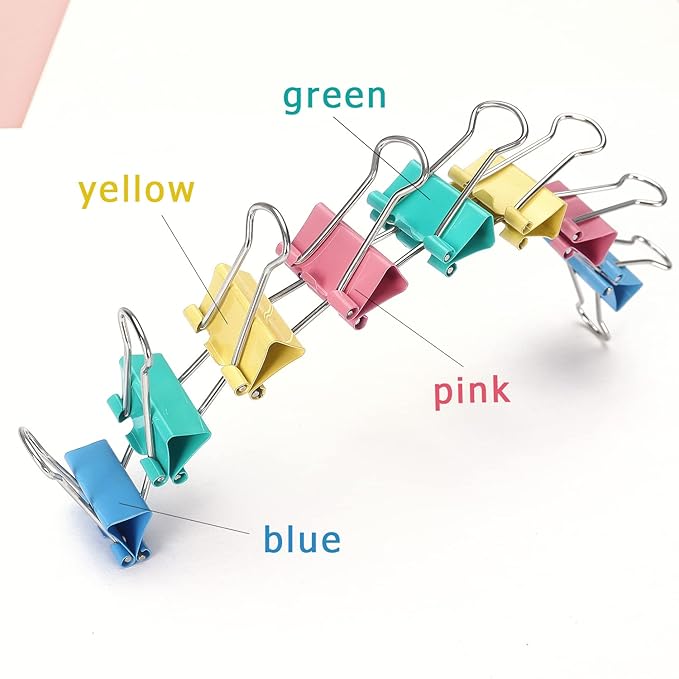 ZZTX Binder Clips Paper Clamps Clips for Office Small Size, Assorted Color, 0.75 Inches, 40 Pieces