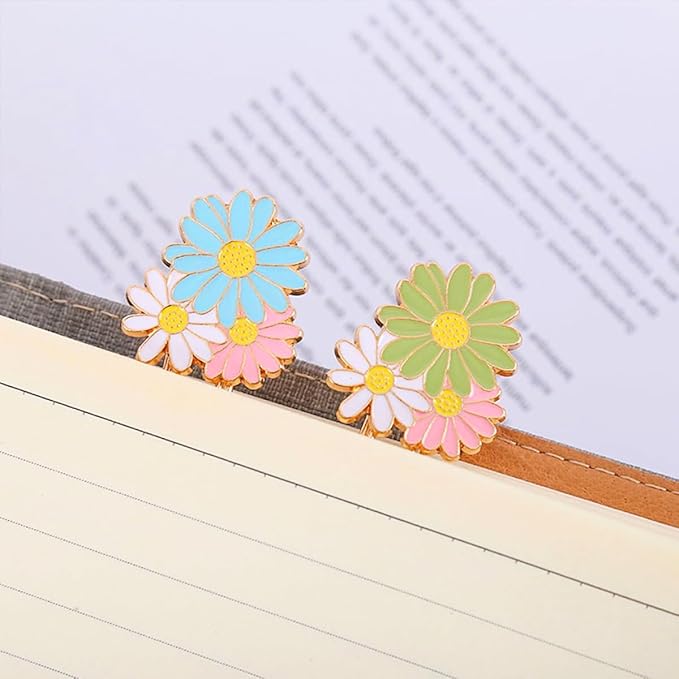 7 PCS Daisy Paper Clips Metal Paperclip Large Size Paper Clip Cute Bookmark Colorful Office Supplies Present for Teacher & Students, Bookmark Clamp Desk Accessories Stationery for School