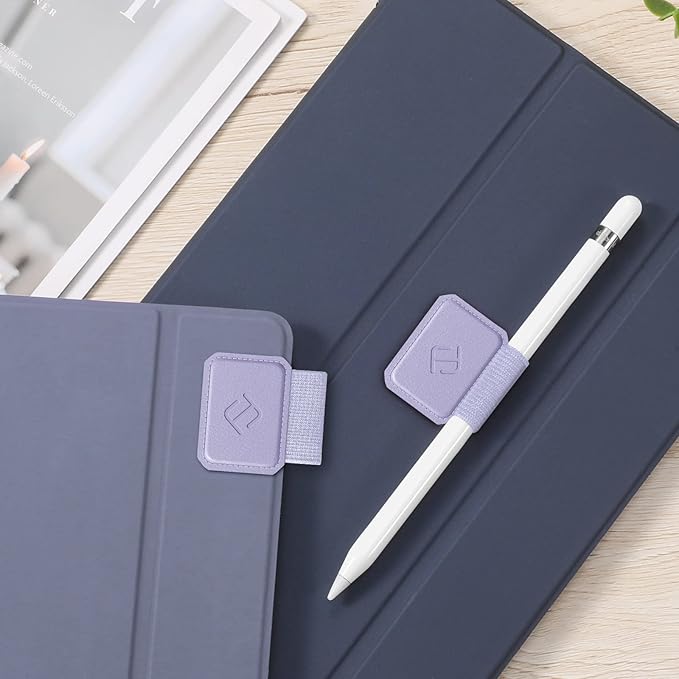 Fintie 4 Pack Pen Loop Holder for Apple Pencil Pro, Apple Pencil (USB-C / 1st / 2nd Generation) and Stylus Pens, Elastic Adhesive Leather Sleeve Attached to Cases, Lilac Purple