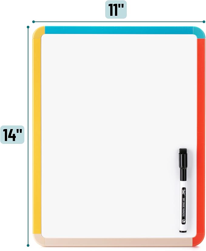 Mr. Pen- Dry Erase Board, 14” x 11” with a Black Dry Erase Marker, Colorful Frame, Small White Board, White Board for Kids