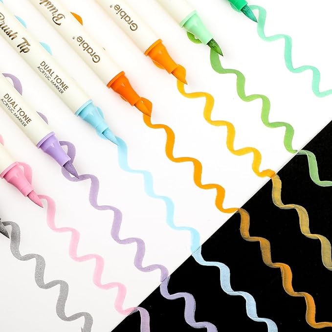 Grabie 72 Colors Acrylic Paint Markers, Soft Brush Tip Acrylic Markers Set, Water Based Acrylic Markers for Wood, Fabric, Canvas, Glass, Stone, Rock Painting and DIY Crafts Art Supplies, Set of 36