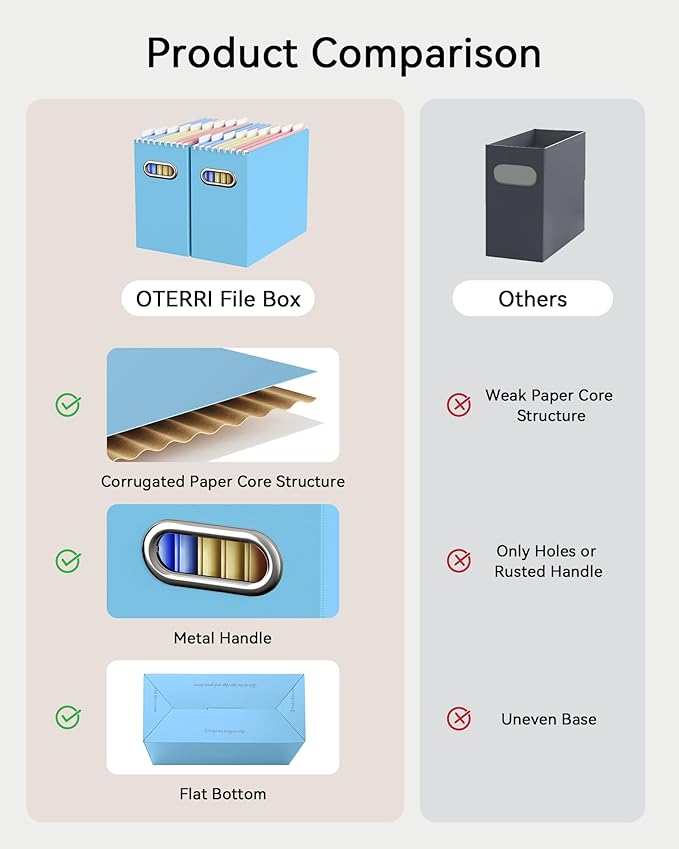 Oterri Cardboard File Organizer Box for Hanging File Folders Letter Size,File Box for Computer Desk,File Cabinet,Working Home,Office,Classroom (Mixed Colors, Letter Size - 4 Packs)
