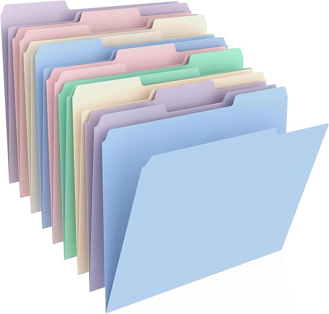 HABGP 9 Pcs Manilla Folders 8.5 x 11 Inch, 1/3-Cut Tab Colored File Folders Letter Size, Plastic Folders Aesthetic, School Business Office Manila Folders for Documents Paper
