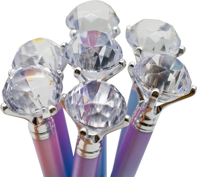 Maydahui 12 PCS Colorful Big Diamond Ballpoint Pen Rretractable Bling Rhinestone Pen Black Ink 3 Color for Party Girls School