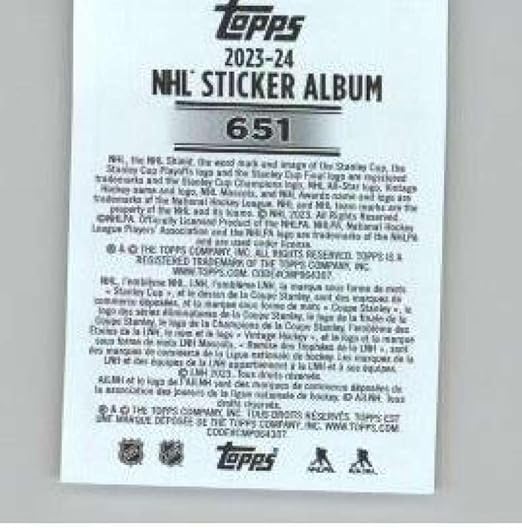 2023-24 Topps NHL Stickers #651 Cale Makar Top Shelf Talents Mini Thin NHL Sticker Card