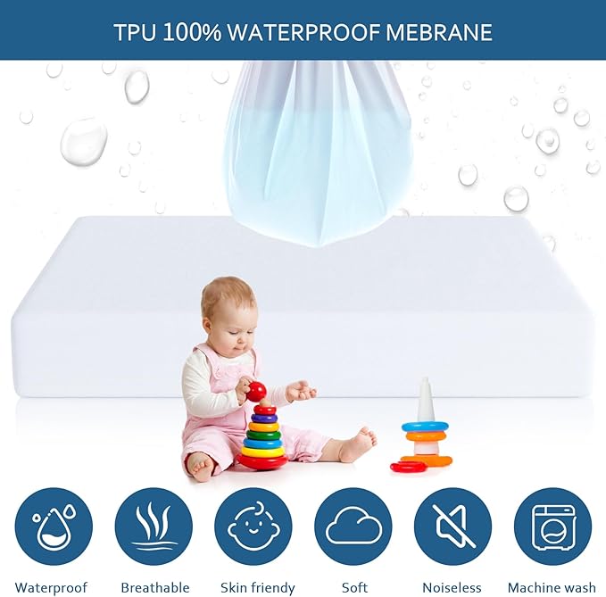 Moonsea Waterproof Mattress Protector,Mattress Cover Protector, Smooth Top Mattress Protector for Kids, Breathable Skin Friendly and Noiseless Fitted Sheet,Cal King Size,Polyester