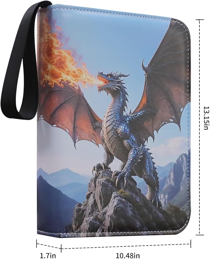 Trading Card Binder – Deluxe Charizard 9-Pocket Side-Loading Zipper Album with 50 Sleeves and 900 Pockets – Fits Sleeved Cards – Ideal for TCG, MTG, Sports Collector