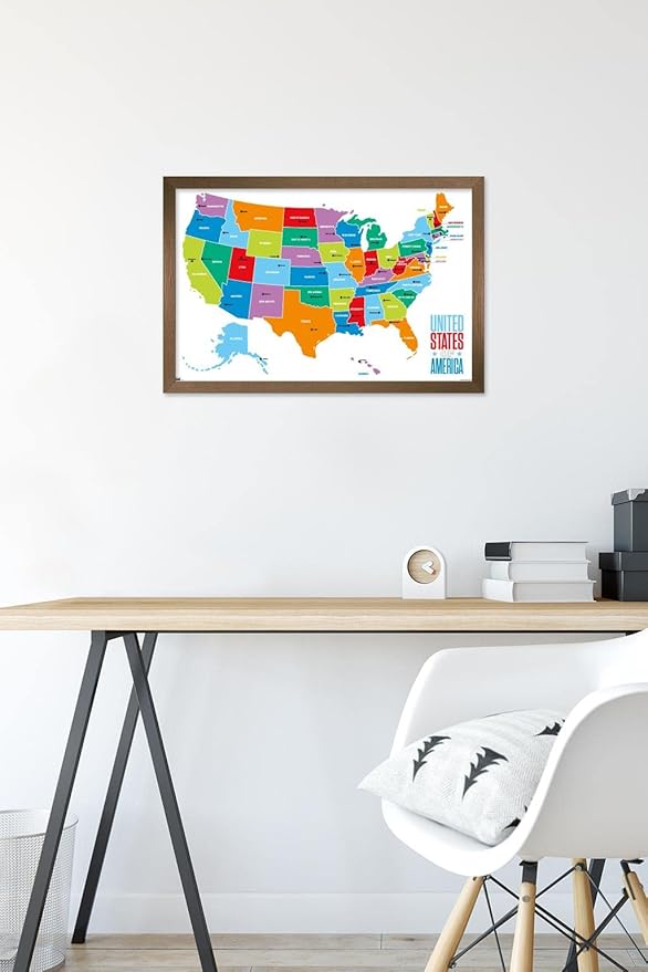 Trends International Map - United States Of America 2022 Wall Poster, 14.725" x 22.375", Bronze Framed Version