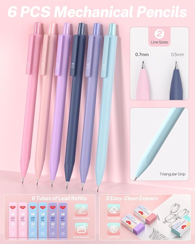 40PCS Aesthetic School Supplies with Cute Pen Case, 12 Color Pastel Highlighters, 5 Black Ink Gel Pens, 6 Mechanical Pencil 0.5 & 0.7 mm, Back To School Supplies for Student Stationary