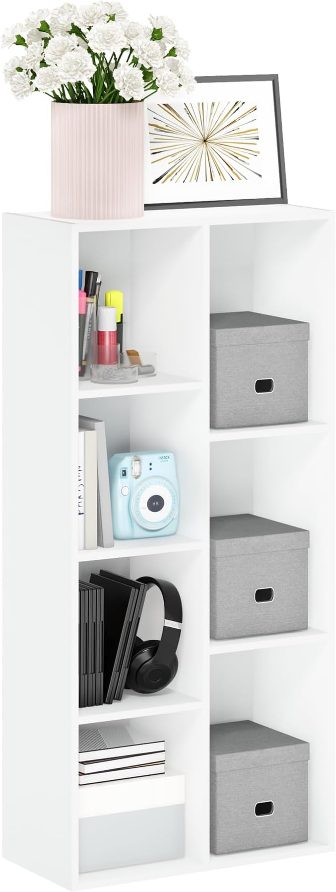 Furinno LUDER Book Shelf, 7-Cube Bookshelf, Bookcase, 9.4 x 19.5 x 41.7, for Living Room, Bedroom, Home Office, White