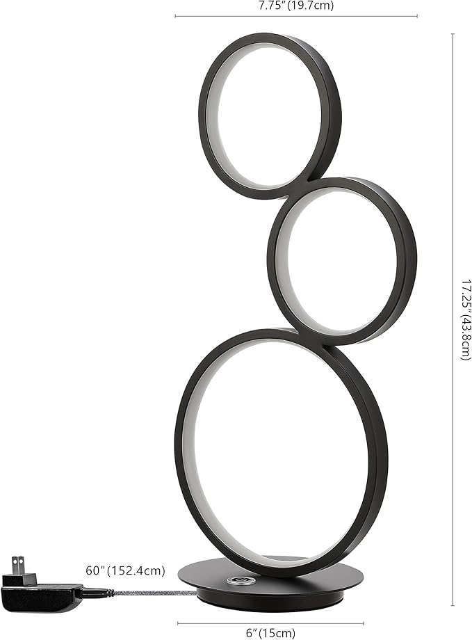 JONATHAN Y 17.25" Black 3-Light Modern Minimalist Integrated LED Table Lamp, Dimmable Touch Sensor Iron Stacked Circle Desk Lamp for Living Room Bedroom Office JYL7102A