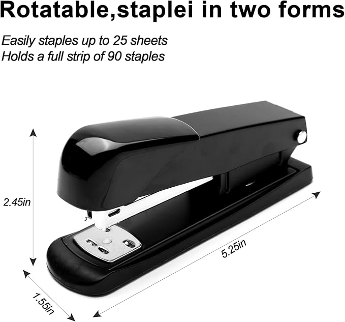 Black Modern Office Stapler, 25 Sheet Capacity, Automatic, Includes 1000 Staples and Staple Remover