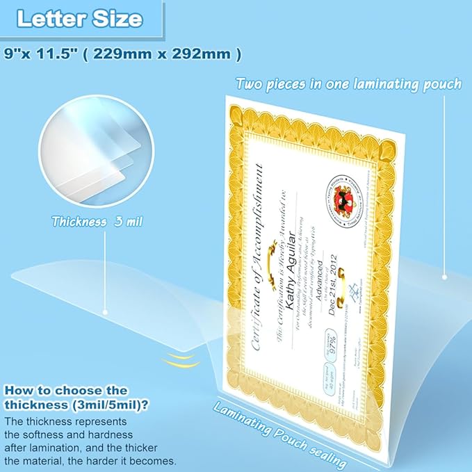 Laminating Pouches 9 x 11.5, 3 Mil Laminating Sheets 200 PCS Clear Thermal Laminate Sheets Holds 8.5 x 11 Inch Sheets, Universal Lamination Paper for Laminator, Photos, Files, Round Corner