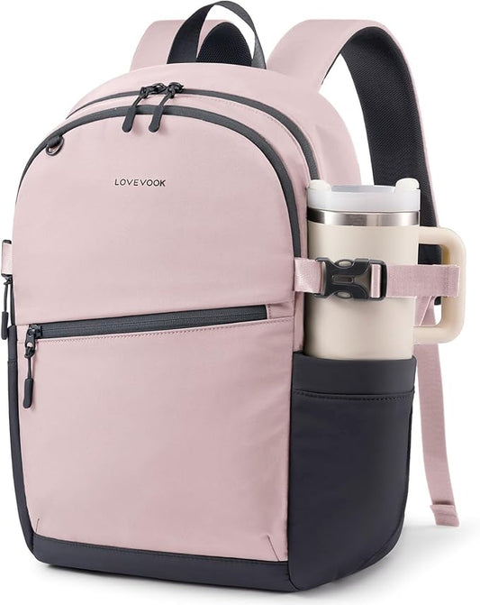 LOVEVOOK Everyday Backpack for Women, Chic Versatile Backpack with Water Bottle Pocket, Lightweight Waterproof Casual Daypack for City Work Commute, College, Travel & Gifts, Pink-Gray