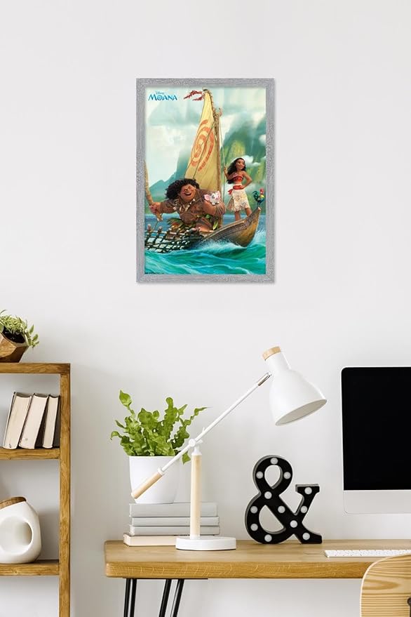 Disney Moana - Group Wall Poster, 22.4L" x 14.7W", Gray Framed Version