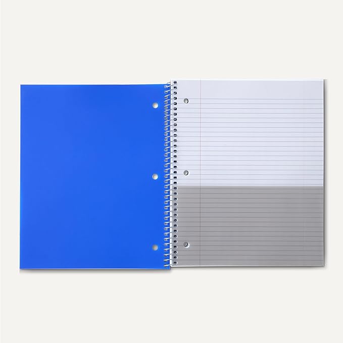 Amazon Basics 1 Subject College Ruled Spiral Notebook, Poly Cover,100 Sheets, 9" x 11", Assorted Primary Colors, 3 pack