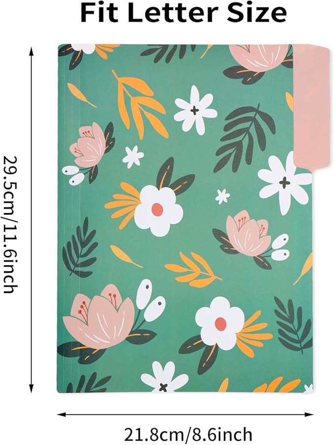 EOOUT 9pcs Decorative File Folders Letter Size, 1/3-Cut Tabs Plastic File Folders for Documents with Colorful Floral Patterns and Erasable Category Labels for Notes Office and School Supplies