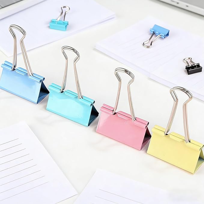 180 Pack Colored Binder Clips Bulk, 4 Size Assortment Includes Large, Medium, Small, Mini Metal Clips (1.26”, 1”, 0.75”, 0.6”), Heavy-Duty Metal Paper Clamps for Office & School Supplies