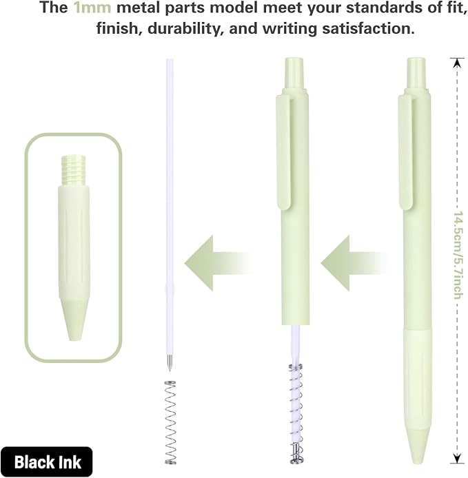 14-Pack Ballpoint Pens, Medium 1.0mm Black Ink Cute Pastel Office Pen, Retractable - For Smooth Writing, Note Taking and Journaling