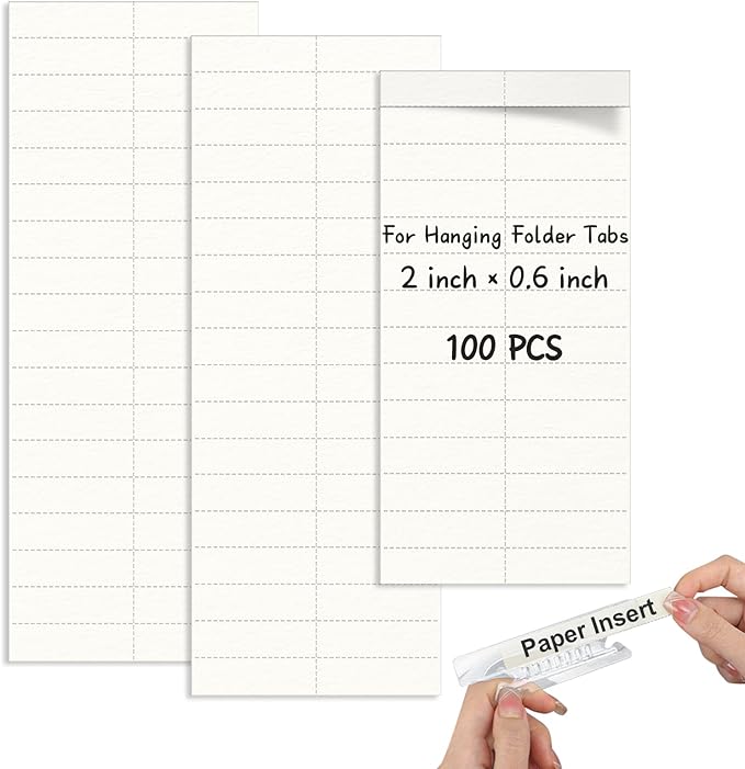 100 Pack Hanging File Folder Paper Inserts 2 Inch Off White Blank Cardstock File Tab Inserts for Hanging Folder (2×0.6 inch)(No Tabs)