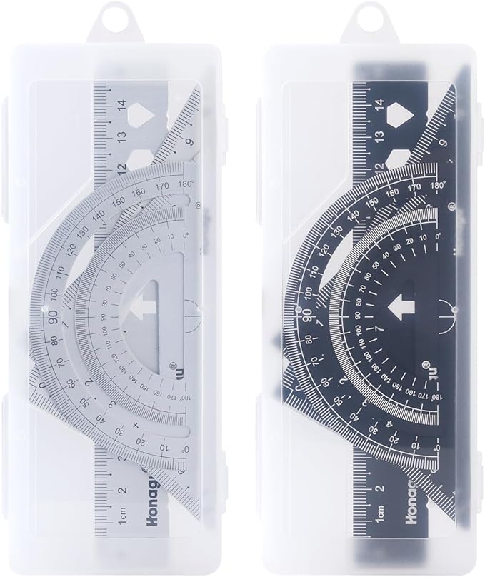 Honagu Triangular Ruler Set, 2 Sets/8 Pieces Aluminum Alloy Ruler, Metal Drafting Ruler, Geometric Protractor for Students, Draftsmen, Engineers, School Office Supplies(15cm/5.9inches, Black+Silver)