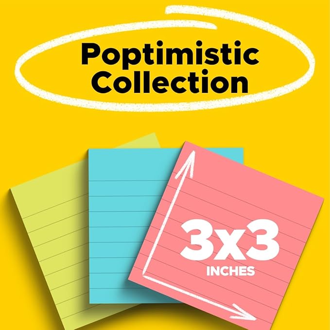 Post-it Notes, 3x3 in, 6 Pads, America's #1 Favorite Sticky Notes, Poptimistic Collection, Bright Colors (Magenta, Pink, Blue, Green), Clean Removal, Recyclable (630-6AN)