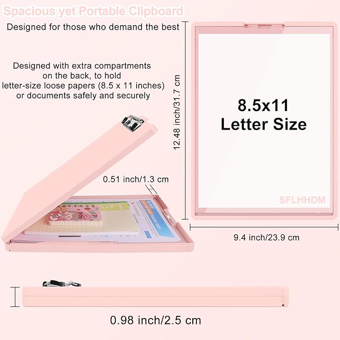 SFLHHDM Clipboard with Storage,Heavy Duty Clip Boards 8.5x11 with 2 Storage Case,Clear Visible Panel Storage Clipboards,Side Opening Nursing Clipboard Folder for Office Supplies-Soft Pink