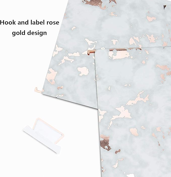 Y YOMA 12 Pack Rose Gold Hanging File Folders Letter Size Decorative File Folder Cute Pretty Hanging Folder Organizer for Filing Cabinet Office Home with 1/5-Cut Adjustable Tabs, 3 Marble Design