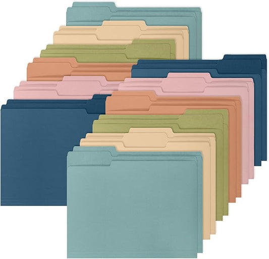 Whaline 24 Pack Boho Colored File Folders Letter Size 6 Solid Colors File Pockets with 1/3 Cut Tab for Home Office Classroom Supplies, 8.9 x 11.6 Inch