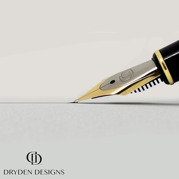 Dryden Designs Fountain Pen. Medium Nib Premium Box | 6 Ink Cartridges Included (Royal Red)