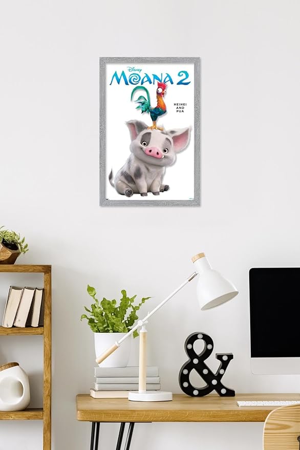 Disney Moana 2 - Heihei and Pua Feature Series Wall Poster, 22.4L" x 14.7W", Gray Framed Version