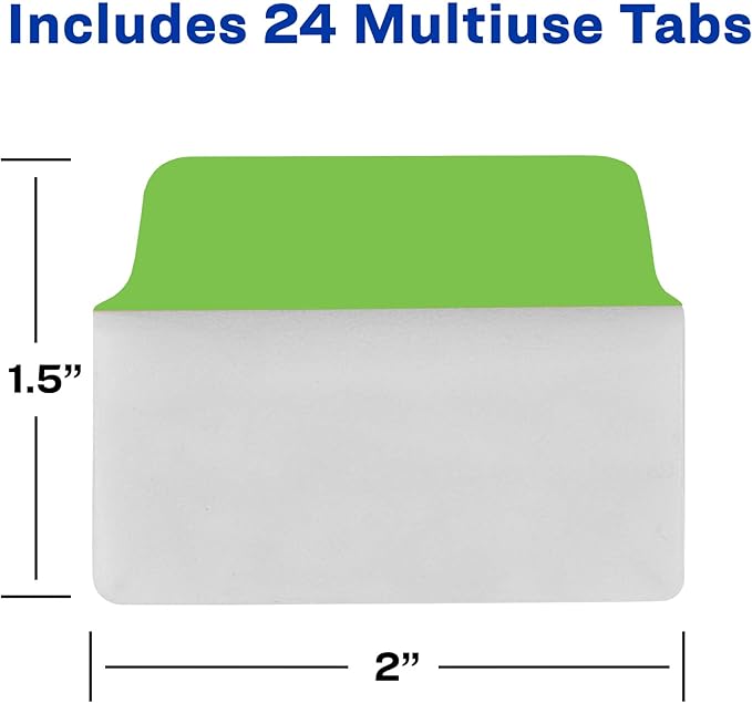 Avery Multiuse Ultra Tabs, 2" x 1.5", 2-Side Writable, Red/Blue/Green, 24 Repositionable Tabs (74754)