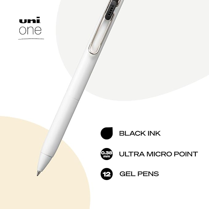 Uniball One Gel Pen 12 Pack; 0.38mm Ultra Micro Black Pens; Gel Ink Pens | Office Supplies Sold by Uniball are Pens; Ballpoint Pen; Colored Pens; Gel Pens; Fine Point; Smooth Writing Pens