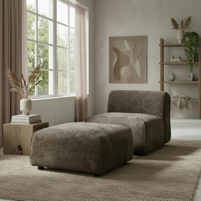 Christopher Knight Home Milio Modern Accent Chair with Ottoman Foot Rest, Wooden Frame Club Chair and Ottoman, Comfy Living Room Lounge Chair with Coffee Table, Single Sofa and Footstools, Brown