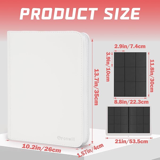 9 Pocket Card Binder, Premium Zip Trading Card Binder, 360 Double Sided Pocket PU Collection Binder, Collector Album, Card Folder for MTG, TCG, Sports Cards (White)