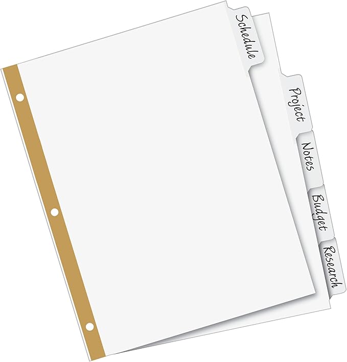 Avery Write & Erase Big Tab Paper Dividers for 3 Ring Binder, White, 5 Tab Set, 10 Packs, 10 Sets Total (23075)