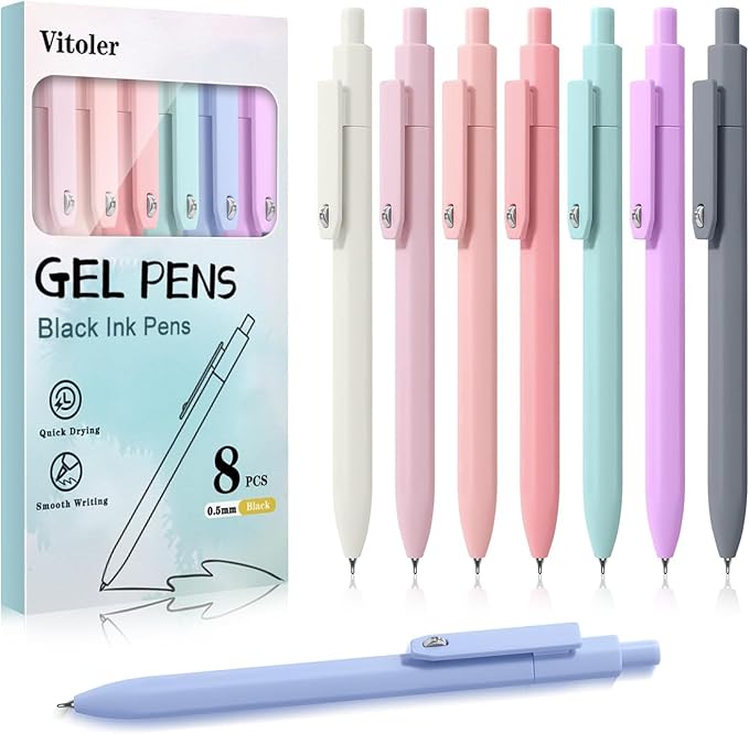 8 Pack Morandi Pens, 0.5mm Black Ink Gel Pens Quick Dry Smooth Writing Pens Journaling Pens for Office School Supplies for Women Girls Nurse Teacher Christmas Gifts