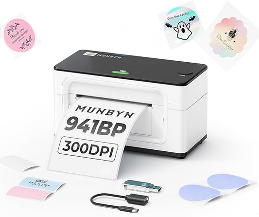 MUNBYN Bluetooth Thermal Label Printer 941BP, Wireless 300DPI 4x6 Shipping Label Printer for Small Business Compatible with Windows, Mac, iPhone, Android, PC, Ebay, Amazon, Shopify, Etsy, USPS (White)