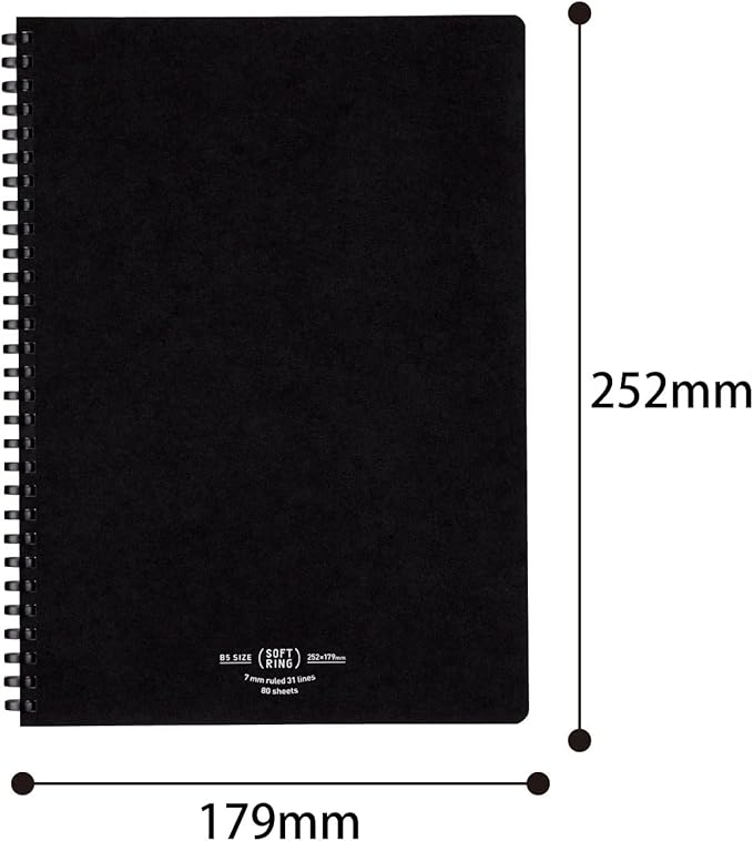 Kokuyo D Shaped Soft Ring Notebook, 7mm Rule, 31 Lines, 80 Sheets, B5, Natural Style, Set of Black, Beige, Navy, Japan Import (SU-SV608A)