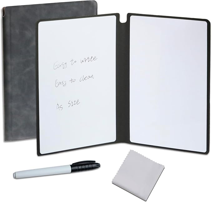Portable Small Dry Erase Board Whiteboard Notebook Handheld, Reusable White Board Dry Erase Notebook for Desk, at Home Office Study Essentials-9.5" x 6.6" (Black-New)