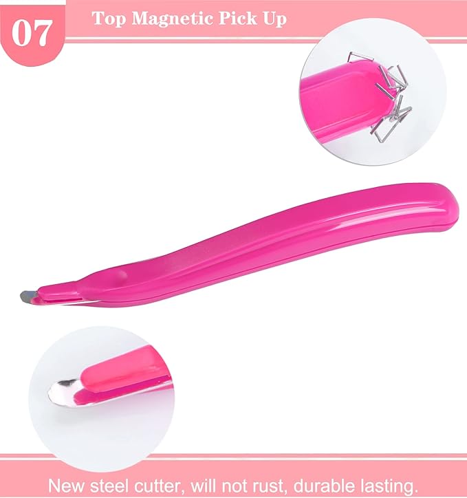 Staple Remover Professional Magnetic Staple Remover Puller Staples Remover Staple Removal Tool for School Office Home (Rose red)