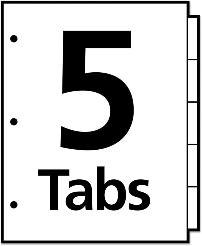 Print and Apply Index Maker Clear Label Dividers, 5-Tab, White Tabs, 11 x 8.5, White, 5 Sets