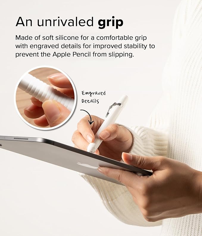 Ringke Silicone Drafting Pencil Case Compatible with Apple Pencil 2nd Generation and Apple Pencil Pro Case, Perfect Grip Silicone Protective Cover Sleeve Accessories - White