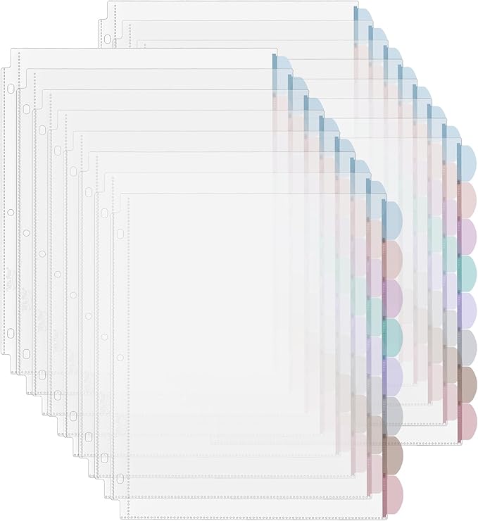 Mr. Pen- Clear Sheet Protectors with Tabs, 8 Tabs, 16 Sets, Clear Plastic Dividers for 3 Ring Binder, Insertable Index Page Divider Multicolor Tabs