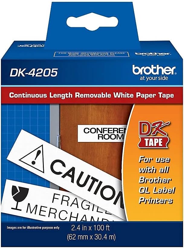 Brother® Removable Paper Label Tape for QL Printers, 2-3/7in x 100ft Roll, White