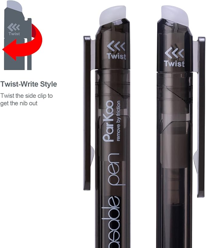 ParKoo Retractable Erasable Gel Pens, 20 Black Twist Pens, Fine Point 0.7 mm, Make Mistakes Disappear, Smooth Writing with Comfortable Grip for Journaling Drawing, Note-Taking