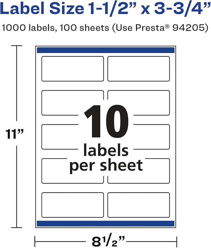 Avery Glossy White Rectangle Labels, Sure Feed Technology, 1.5" x 3.75", 1,000 Glossy White Labels, Print-to-The-Edge, Permanent Adhesive, Laser/Inkjet Printable