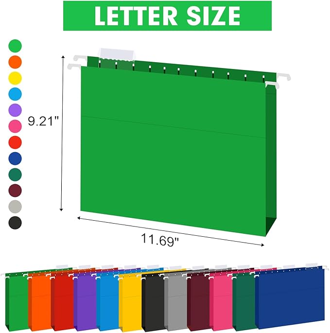 HERKKA Extra Capacity Hanging File Folders, 60 Pack Reinforced Letter Size Hanging Folders with Heavy Duty 1 Inch Expansion, Designed for Bulky Files, Medical Charts, 12 Assorted Colors